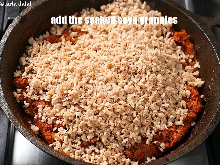 Step 34 – Add the soaked soya granules.