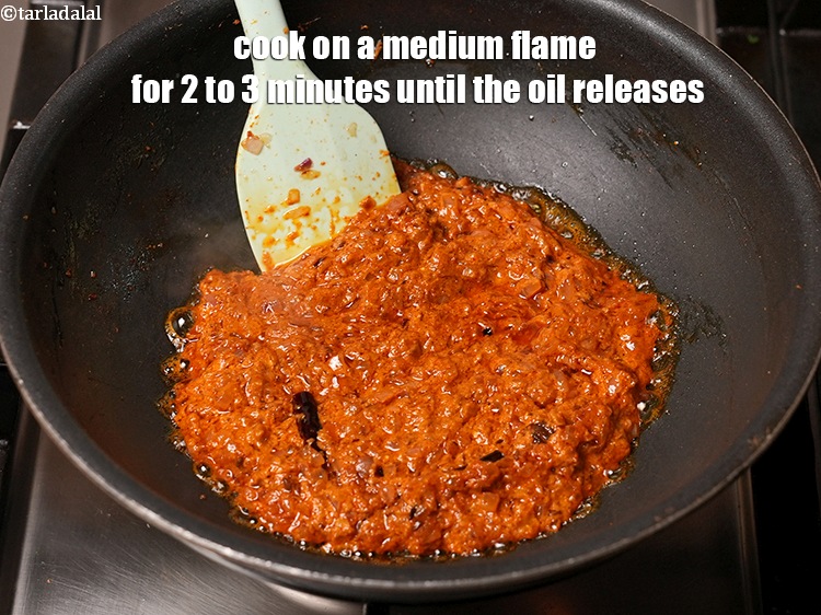 Step 27 – Cook on a medium flame for 2 to 3 minutes until the oil releases.