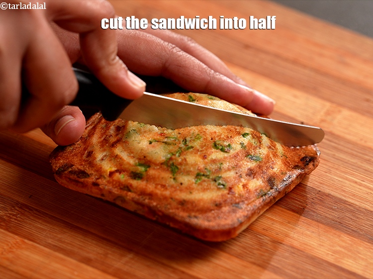 Step 27 – Cut the sandwich into half.