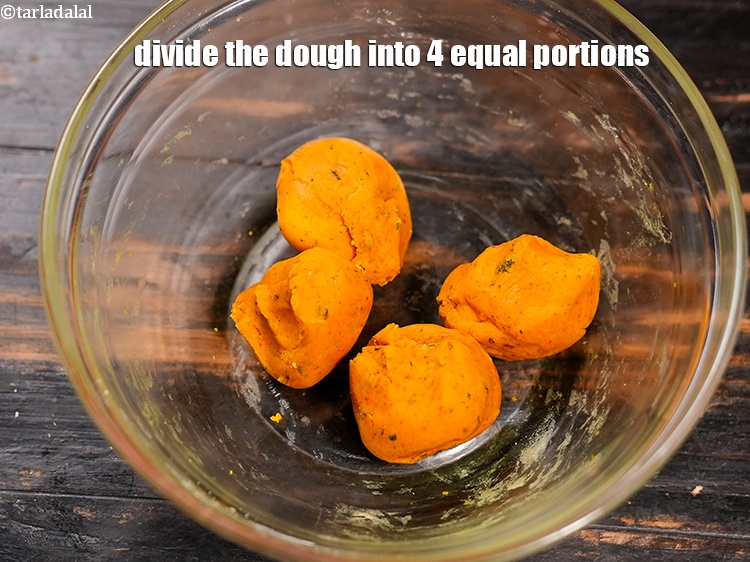 Step 27 – Divide the dough into 4 equal portions.