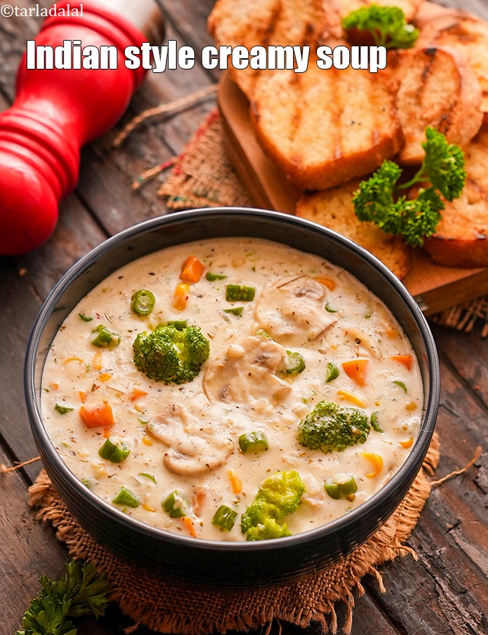 Step 27 – <p>Serve<strong> creamy vegetable soup recipe | Indian style creamy soup | vegetable creamy soup |</strong> …