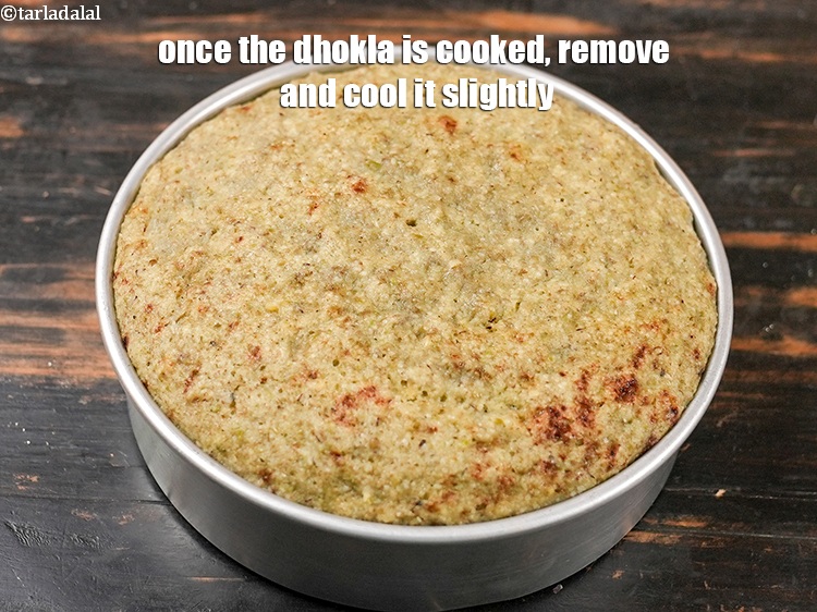 Step 35 – Once the dhokla is cooked, remove and cool it slightly.