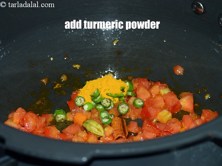 Step 28 – Add &frac12; tsp <a href="https://www.tarladalal.com/glossary-turmeric-powder-haldi-645i">turmeric powder (haldi)</a>.&nbsp;