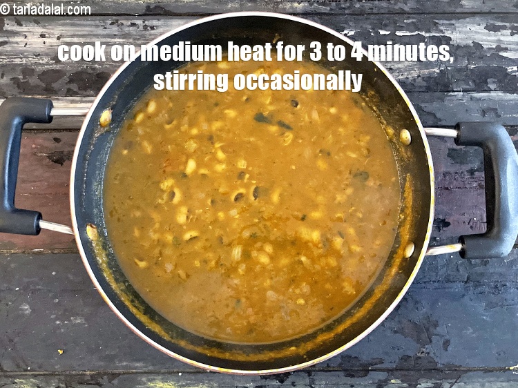 Step 34 – <p>Cook on a medium flame for 3 to 4 minutes, while stirring occasionally.</p>