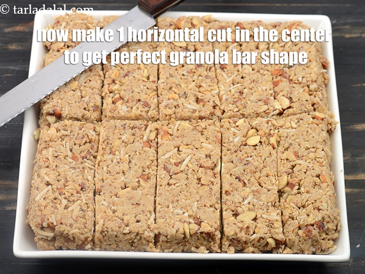 Step 35 – Now make 1 horizontal cut in the center&nbsp;to get perfect granola bar shape.