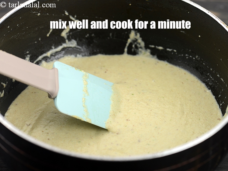 Step 27 – Mix well and cook on a slow flame for a minute, while stirring continuously.