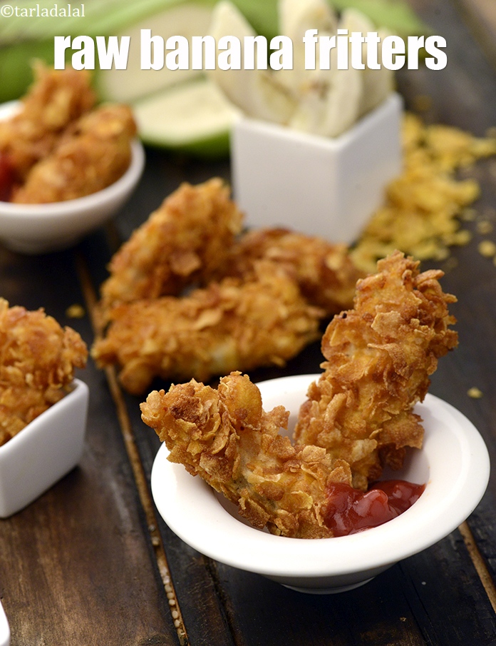 Step 27 – Serve <strong>raw banana crispies | raw banana fritters | Jain raw banana nuggets | Plantain …
