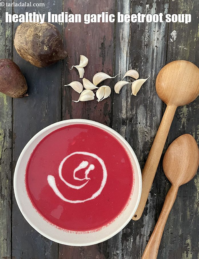 Step 28 – Serve <strong>beetroot soup |&nbsp;healthy Indian garlic beetroot soup | beet soup with garlic | </strong>&nbsp;immediately.