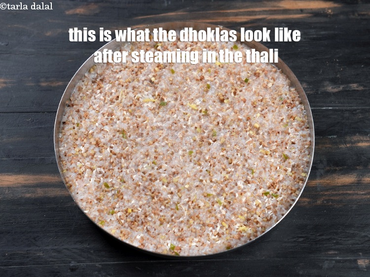 Step 27 – This is what the dhoklas look like after steaming in the thali.