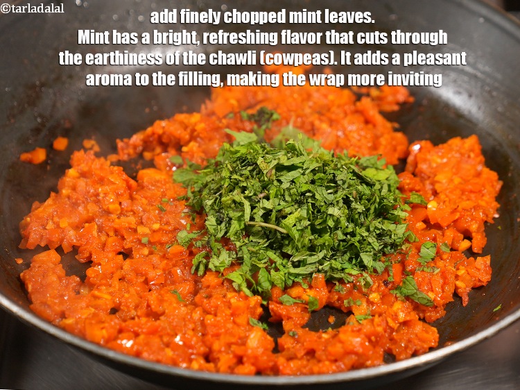 Step 28 – Add &frac14; cup finely <a href="https://www.tarladalal.com/glossary-chopped-mint-788i">chopped mint leaves (phudina)</a>. Mint has a bright, refreshing flavor …