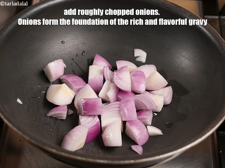 Step 29 – Add 1 cup roughly chopped onions.&nbsp;Onions form the foundation of the rich and flavorful gravy.