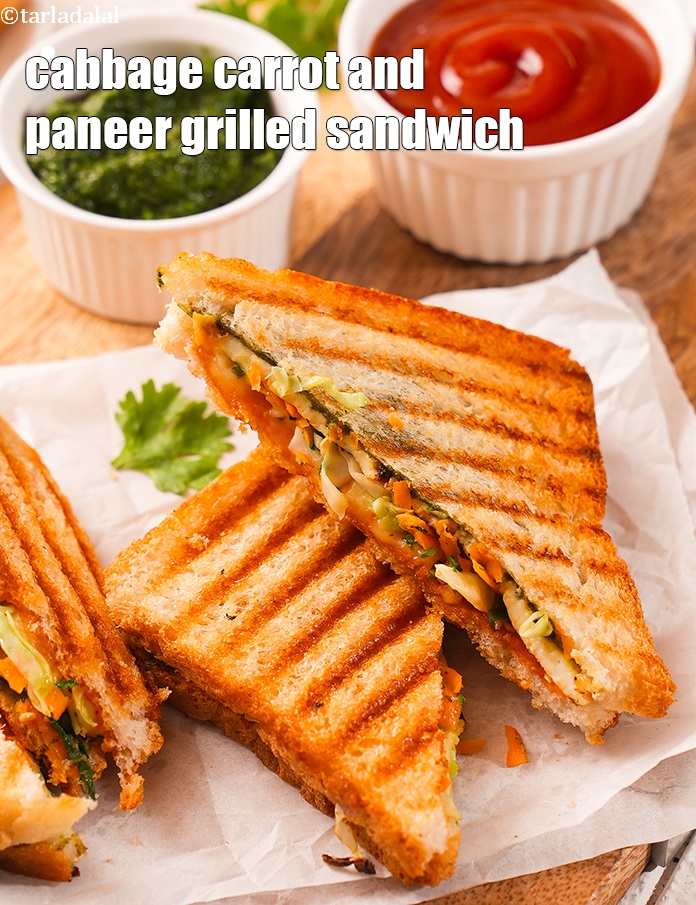 Step 28 – Serve <strong>vegetable paneer grilled sandwich recipe |&nbsp;cabbage carrot and paneer grilled sandwich |&nbsp;paneer vegetable cheese …