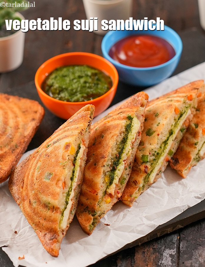 Step 28 – Serve <strong>no bread sandwich recipe | vegetable suji sandwich | sooji sandwich |</strong> immediately.