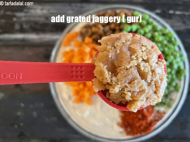 Step 28 – Add 2&nbsp;tablespoons&nbsp;<a href="glossary-grated-jaggery-947i">grated jaggery (gur)</a>.