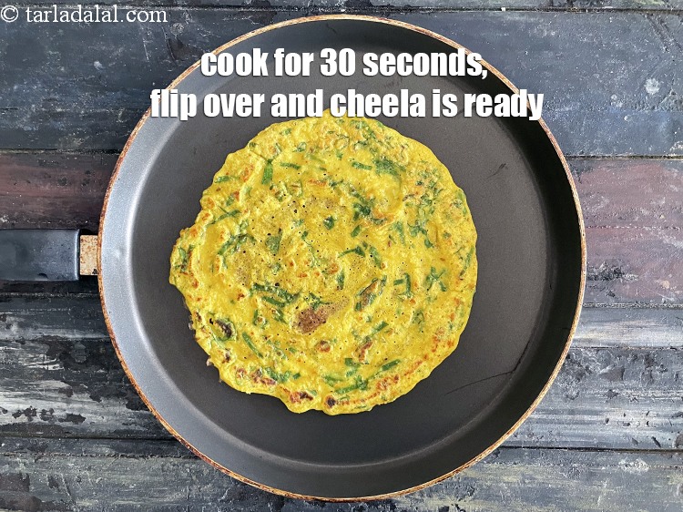 Step 30 – Cook on a medium flame till the cheela turns brown in colour and crisp&nbsp;for 30 …