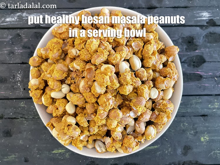 Step 29 – Put <strong>healthy&nbsp;besan masala peanuts&nbsp;</strong>in a serving bowl. This is a perfect healthy Indian snack or …