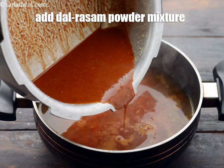 Step 33 – Add the prepared dal-rasam powder mixture.