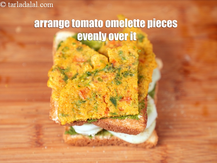 Step 30 – Arrange 4 tomato omelette pieces evenly over it.