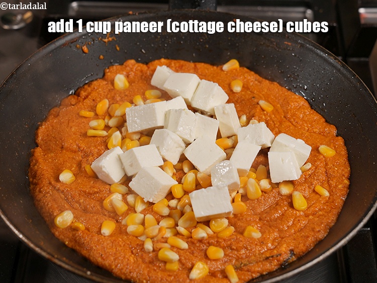 Step 29 – Add paneer. <a href="https://www.tarladalal.com/Paneer-39276r" target="_blank">Making paneer at home</a> is very easy and requires only two …