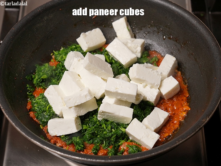 Step 29 – Add 2 cups&nbsp;<a href="https://www.tarladalal.com/glossary-paneer-cubes-cottage-cheese-cubes-1002i">paneer (cottagte cheese) cubes</a>.