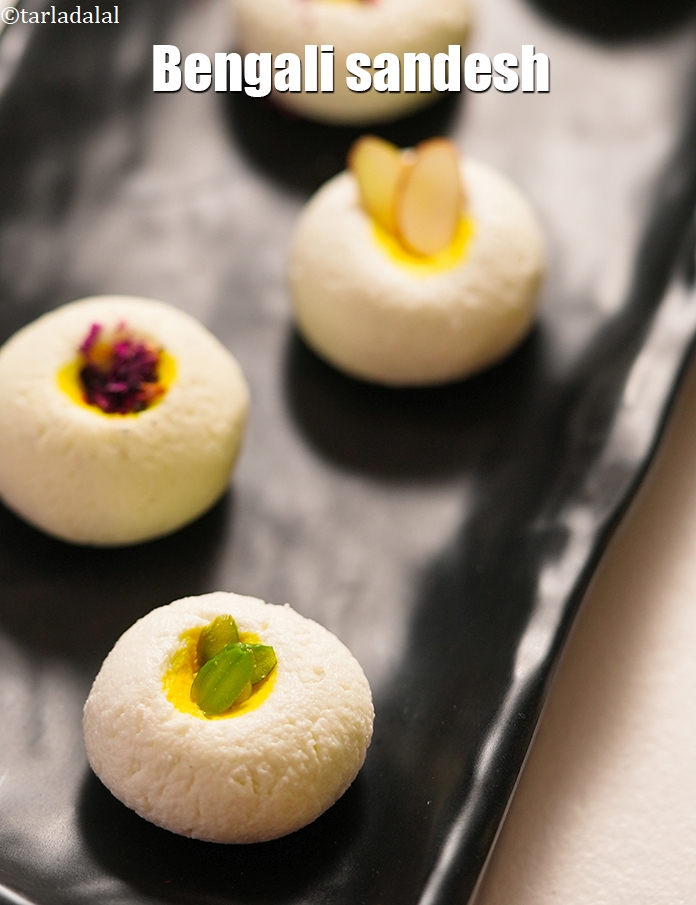Step 29 – Garnish with almond slivers, pistachio slivers and rose petals and serve <strong>sandesh recipe | Bengali …