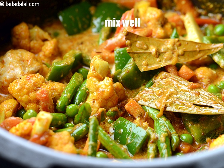 Step 29 – Mix well with masalas and vegetables.