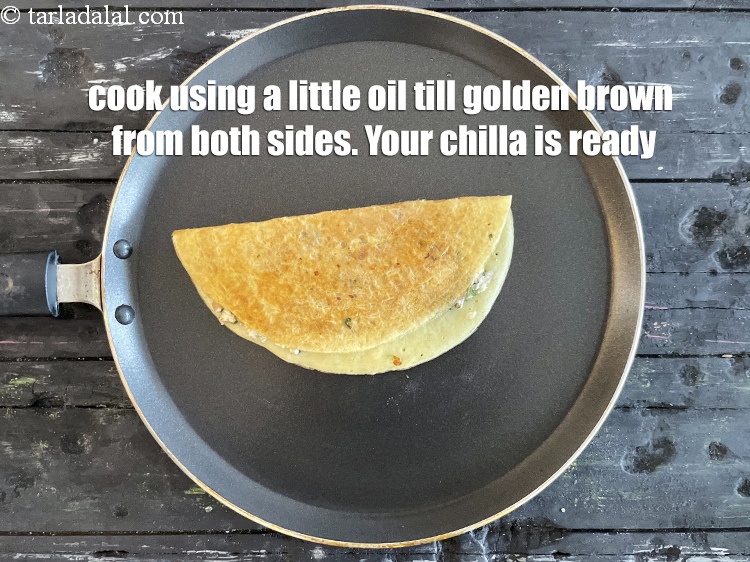 Step 38 – Cook, using a little oil, till it turns golden brown in colour from both the …