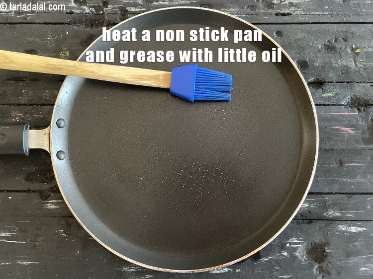 Step 48 – Heat a non-stick pan and grease it with a little oil.