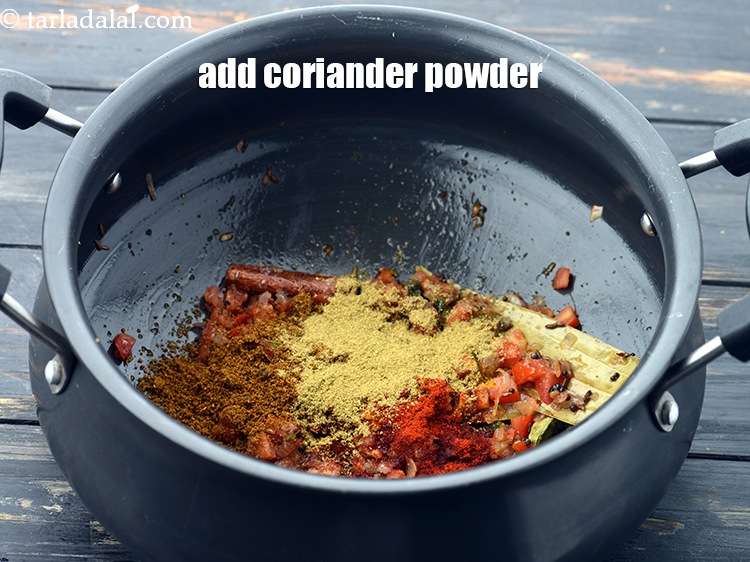Step 30 – Add 1 tsp&nbsp;<a href="https://www.tarladalal.com/glossary-coriander-powder-dhania-powder-370i">coriander (dhania) powder</a>.&nbsp;
