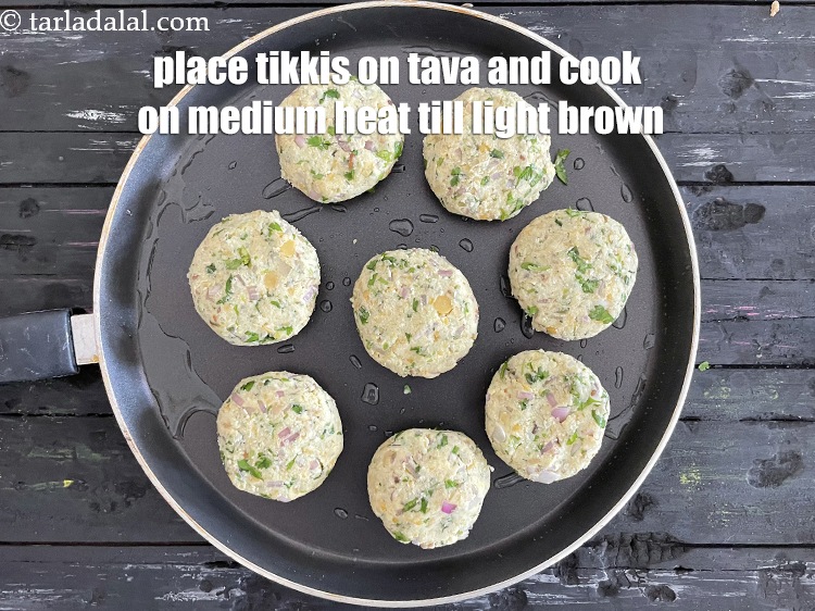 Step 30 – Place the tikkis on a&nbsp;non-stick tava (griddle) and cook on a medium flame till the …