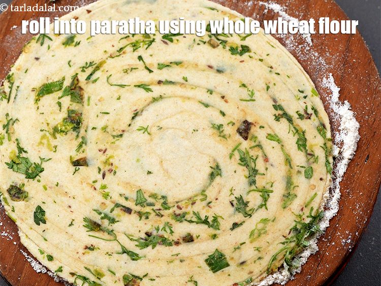 Step 29 – Now roll into 7 inch paratha using little whole wheat flour for rolling.