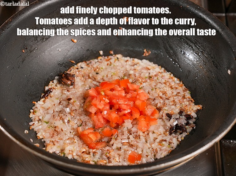 Step 30 – Add &frac14; cup finely <a href="https://www.tarladalal.com/glossary-chopped-tomatoes-779i">chopped tomatoes</a>. Tomatoes add a depth of flavor to the …