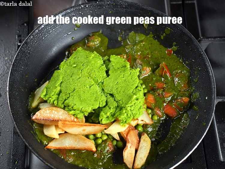 Step 30 – Add the cooked green peas puree.