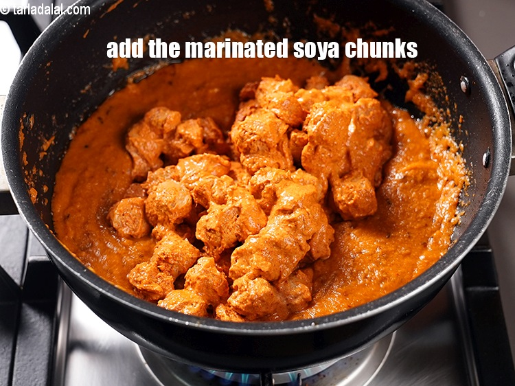 Step 37 – Add the marinated soya chunks.