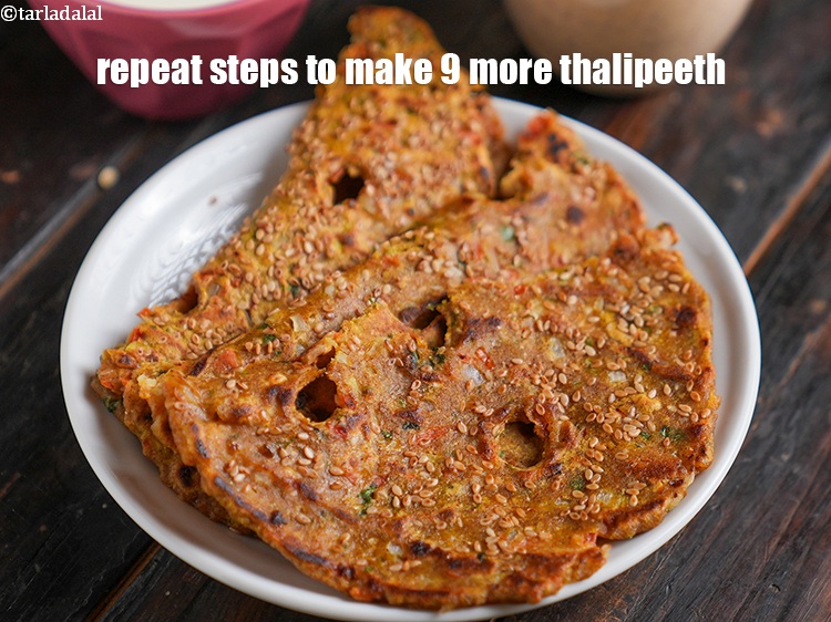 Step 31 – Repeat steps 3 to 5 to make 9 more thalipeeth.