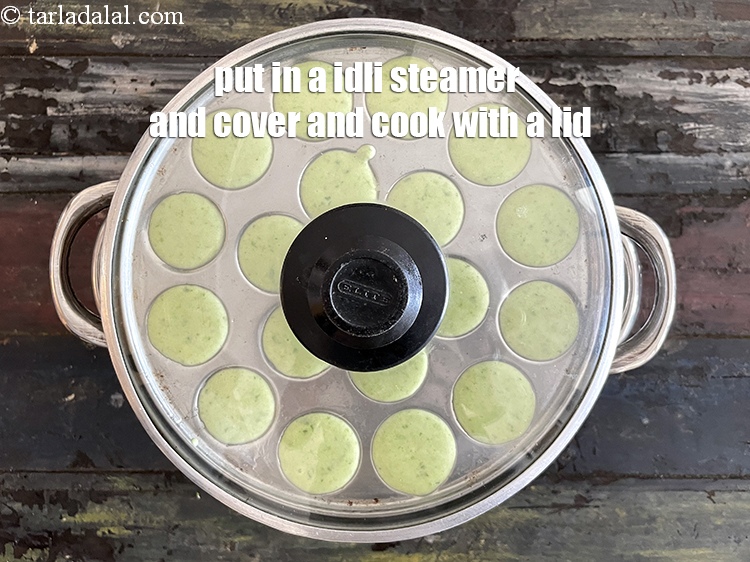 Step 31 – Put in an idli steamer and cover and cook&nbsp;with a lid.