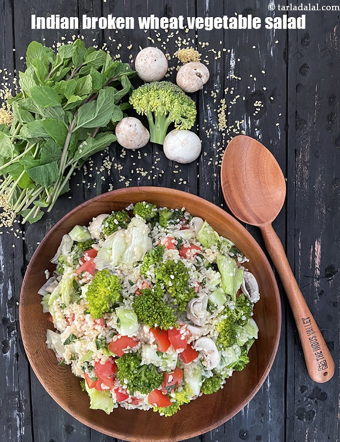 Step 31 – Serve <strong>dalia and vegetable salad | Indian broken wheat vegetable salad | healthy dalia salad …