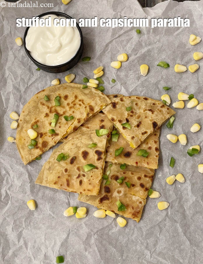 Step 38 – Serve <strong>corn capsicum cheese paratha |&nbsp;stuffed corn and capsicum paratha | corn cheese and capsicum …