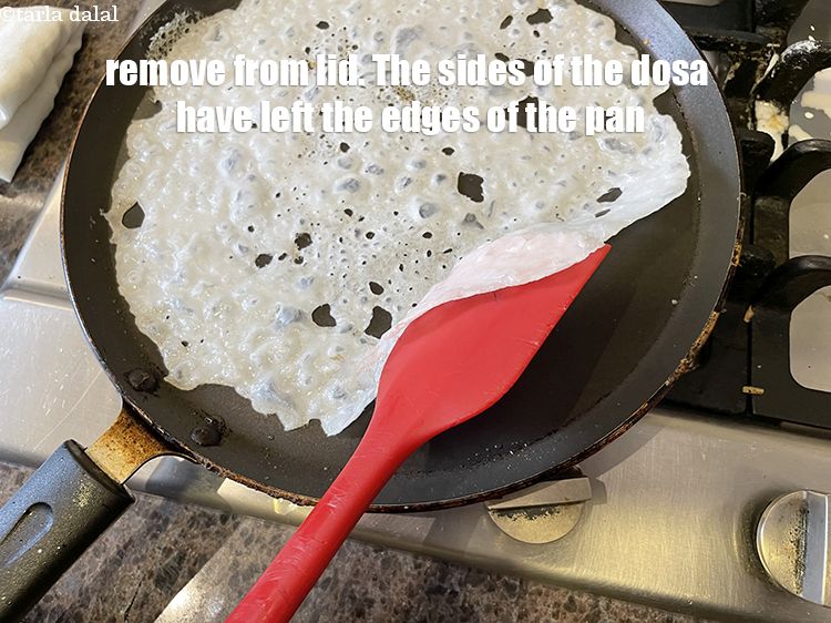 Step 30 – Remove the lid. You can see the sides of the Neer Dosa have left the …