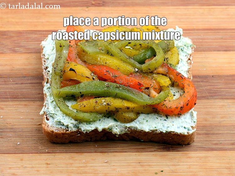 Step 30 – Place a portion of the roasted capsicum mixture.