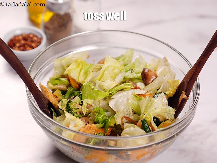 Step 32 – Toss <strong>mushroom&nbsp;broccoli baby corn zucchini salad |&nbsp;zucchini corn&nbsp;broccoli salad | healthy Indian iron rich salad …