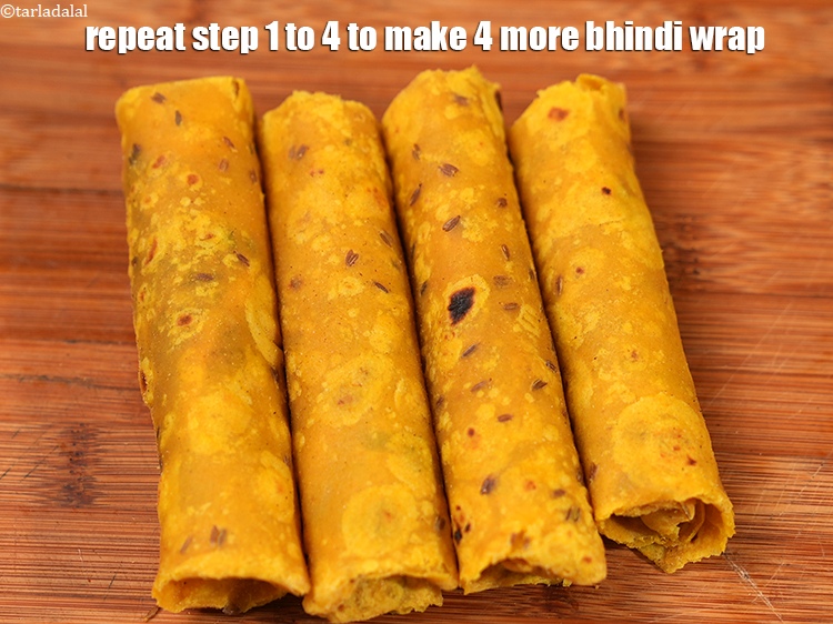 Step 31 – Repeat step 1 to 4 to make 4 more <strong>bhindi wrap</strong>.