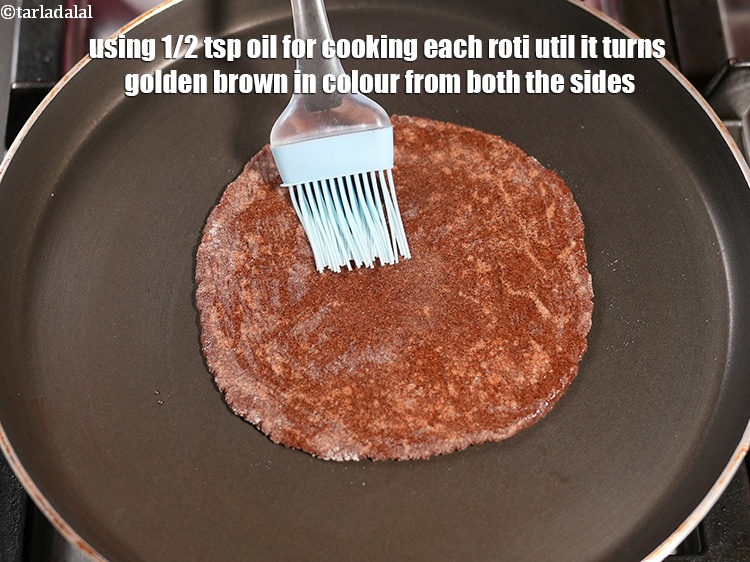 Step 29 – Cook the roti&nbsp;on a medium flame, using 1/2 tsp&nbsp;oil for cooking each roti&nbsp;util&nbsp;it turns golden …