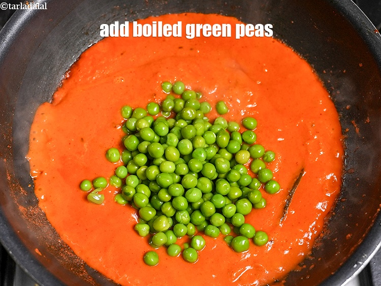 Step 31 – Add 1 cup <a href="https://www.tarladalal.com/glossary-boiled-green-peas-1078i">boiled green peas</a>.&nbsp;Green peas have a mild, sweet flavor.&nbsp;Green peas add …