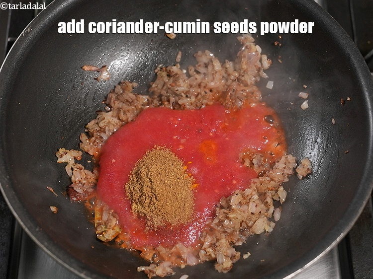 Step 32 – Add 1 tsp <a href="https://www.tarladalal.com/glossary-coriander-cumin-seeds-powder-dhania-jeera-powder-375i">coriander-cumin seeds (dhania-jeera) powder</a>.