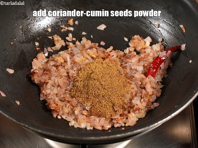 Step 31 – Add 2 tsp&nbsp;<a href="https://www.tarladalal.com/glossary-coriander-cumin-seeds-powder-dhania-jeera-powder-375i">coriander-cumin seeds (dhania-jeera) powder</a>.