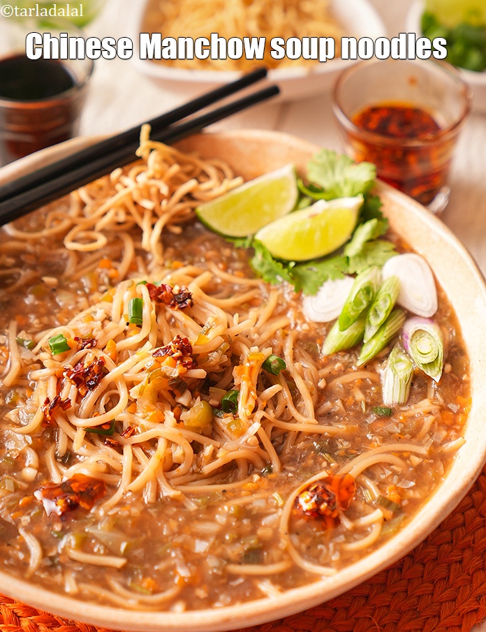 Step 31 – Serve <strong>Manchow soupy noodles recipe&nbsp;|&nbsp;Chinese Manchow soup noodles&nbsp;|&nbsp;Manchow soup with noodles&nbsp;|</strong> hot.