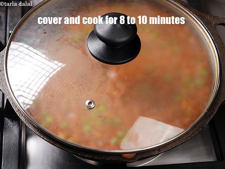 Step 38 – Cover and cook on medium flame for 8 to 10 minutes, while stirring occasionally.