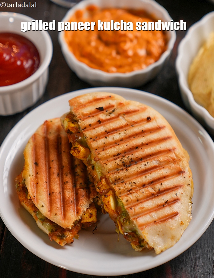 Step 31 – Serve<strong> paneer kulcha sandwich recipe | grilled paneer kulcha sandwich | paneer stuffed kulcha sandwich …