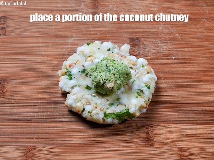 Step 31 – Place a portion of the coconut chutney in the centre.